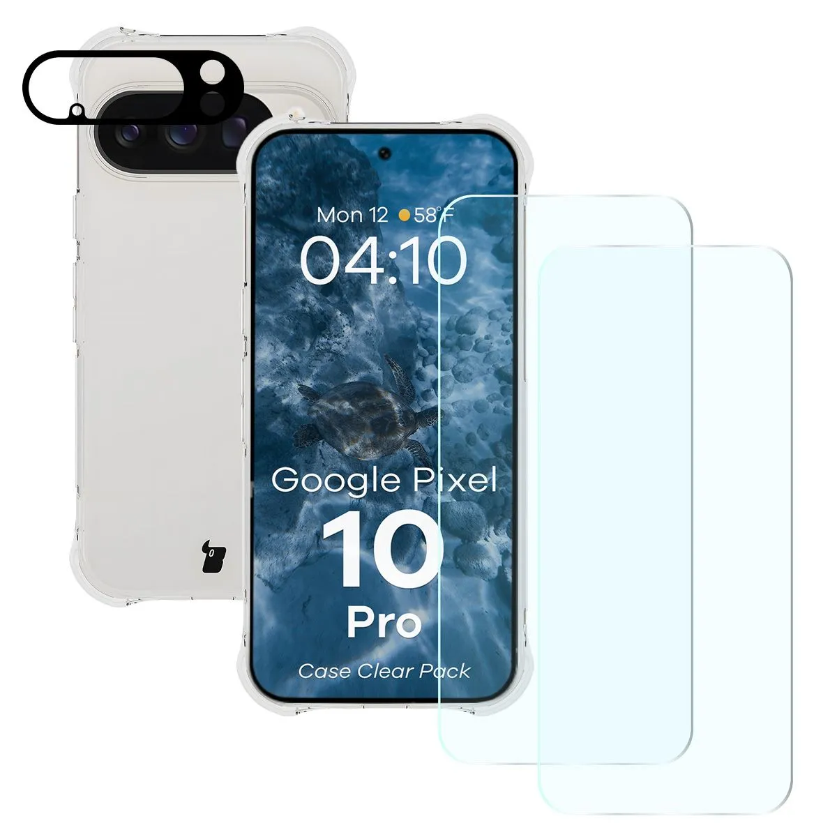 Etui Bizon elastyczne etui + 2x szkło hartowane + szkło na aparat Clear Pack do Google Pixel 10 Pro