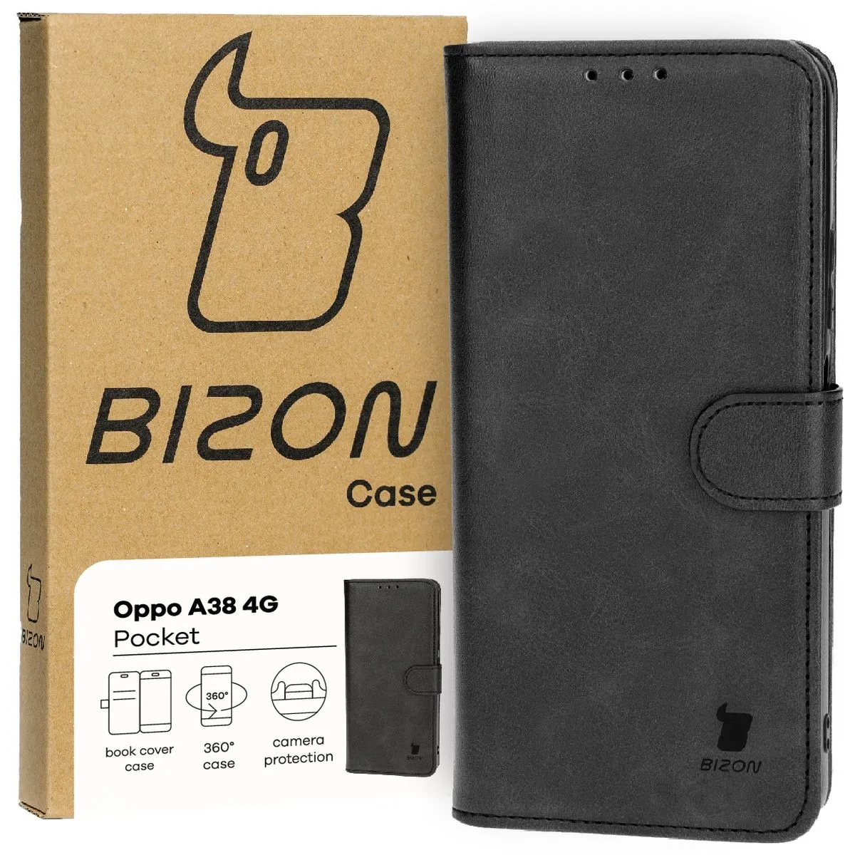 Etui Bizon z klapką Pocket do Oppo A38 4G Czarny