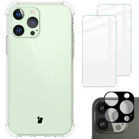 Bizon elastyczne etui + 2x szkło hartowane + szkło na aparat Clear Pack do iPhone 13 Pro