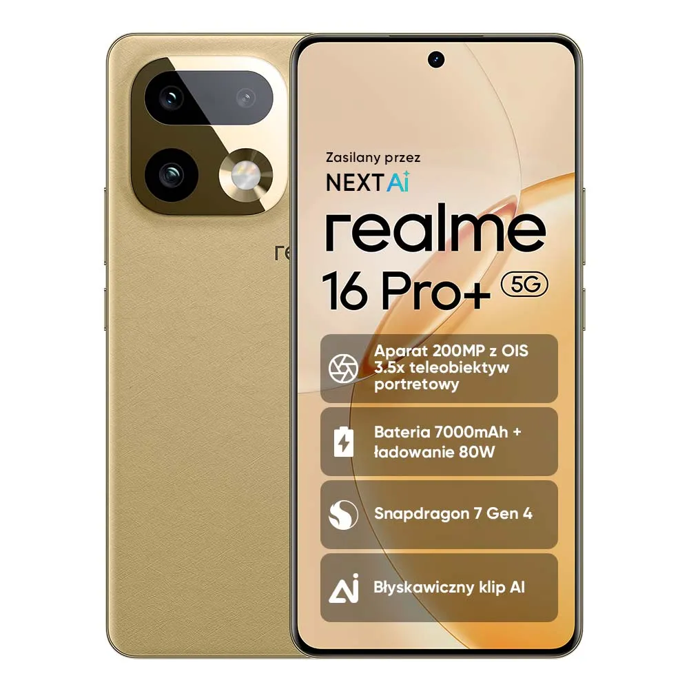Smartfon realme 16 Pro+ 5G 8/256GB 6,8" 144Hz 200Mpix Złoty