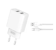 XO CE02C 2x USB-A 10,5W Biały + Kabel USB-A do microUSB