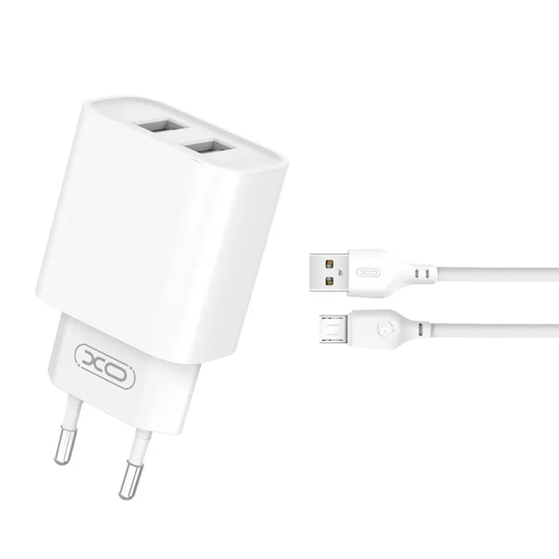Ładowarka sieciowa XO CE02C 2x USB-A 10,5W Biały + Kabel USB-A do microUSB