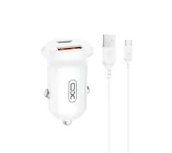 XO CC69 USB-A USB-C 30W Biały + Kabel USB-A do USB-C