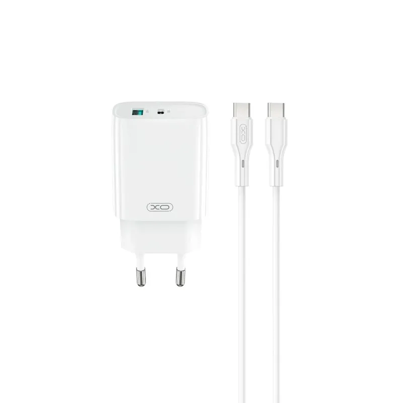 Ładowarka sieciowa XO CE30 USB-A USB-C 30W Biały + Kabel USB-C do USB-C