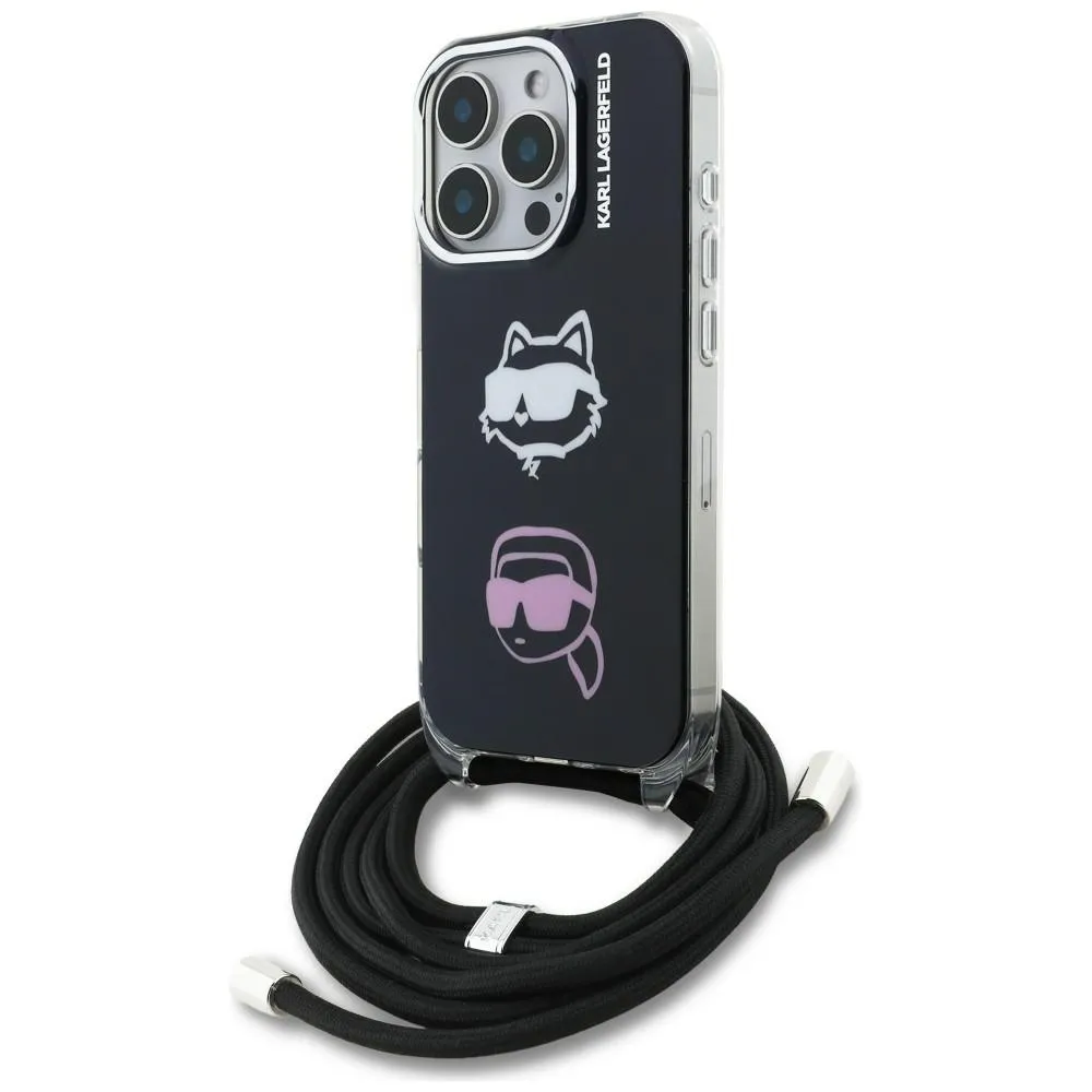 Etui Karl Lagerfeld IML Crossbody Karl&Choupette Head do iPhone 16 Pro Czarny