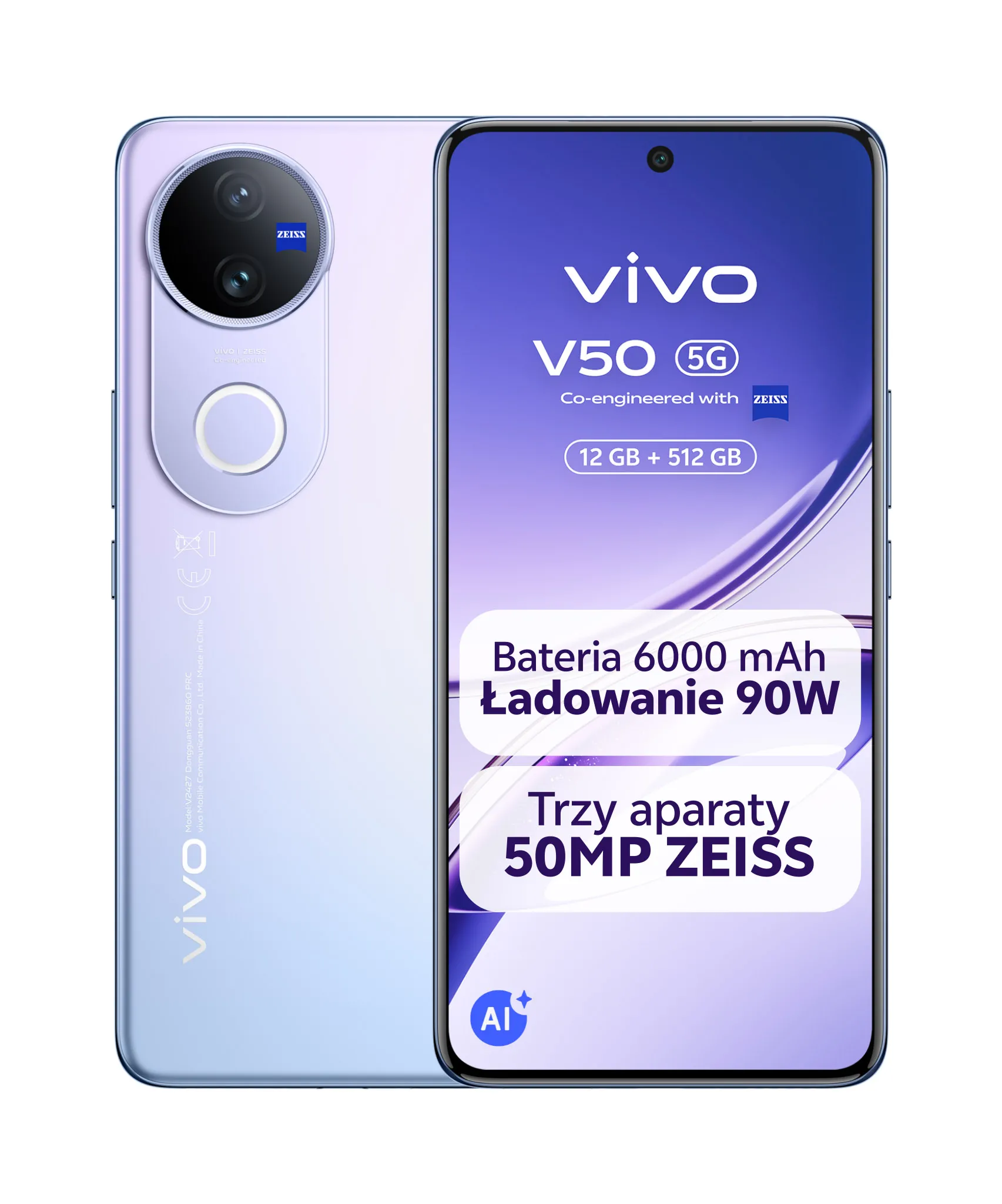 Smartfon vivo V50 12/512GB 6,77" 120Hz 50Mpix Jasnofioetowy