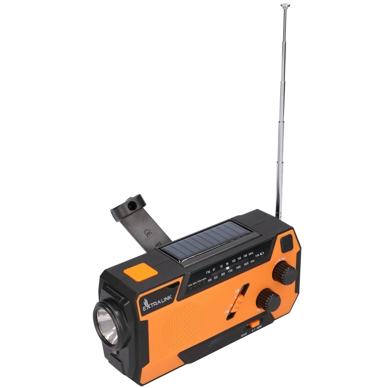 Extralink SR-4000 Na korbkę, Solarne, Latarka, Powerbank, Radio FM Pomarańczowy