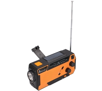 Radioodbiornik Extralink SR-4000 Na korbkę, Solarne, Latarka, Powerbank, Radio FM Pomarańczowy