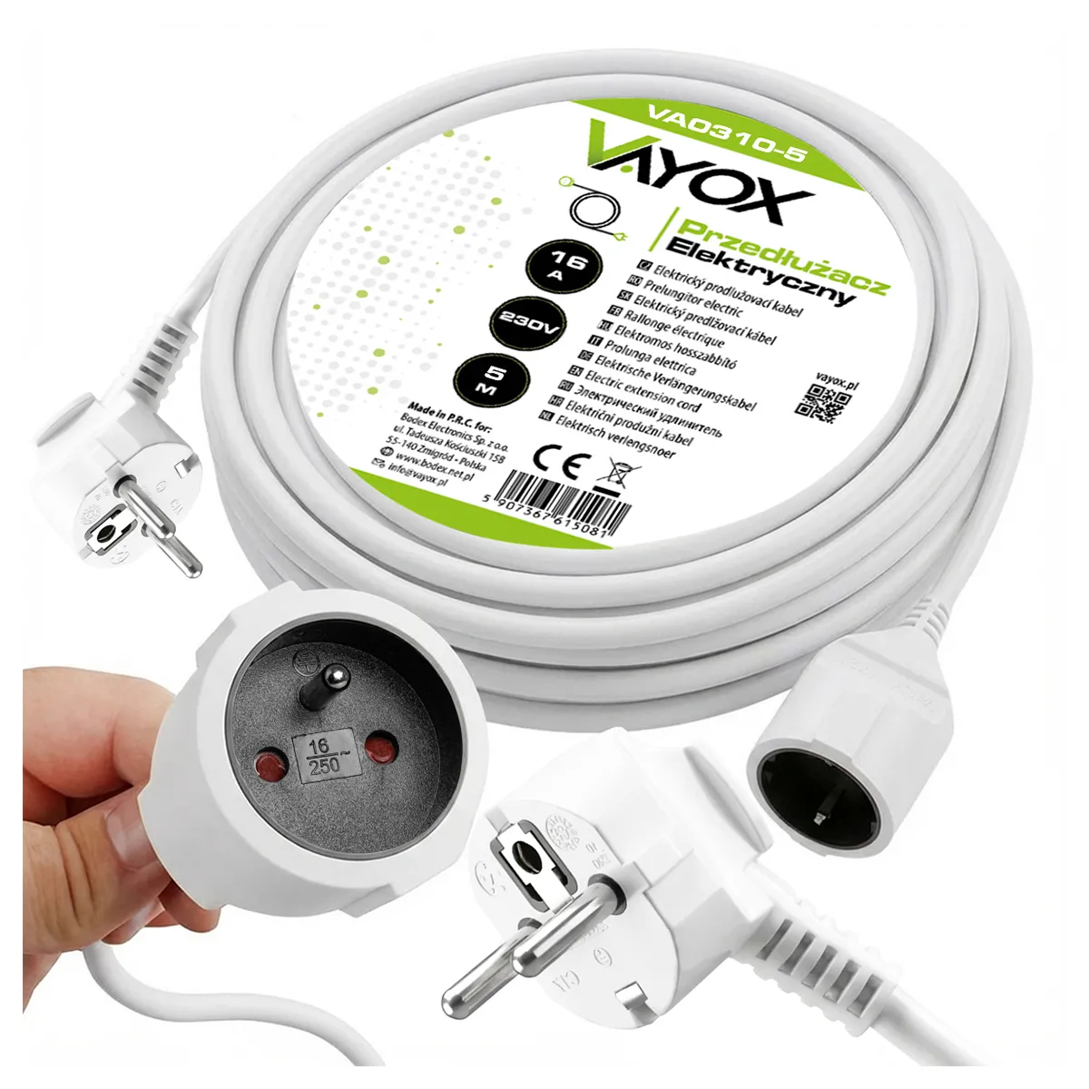 Przedłużacz Vayox VA0310-5 1 gniazdo 5m Biały