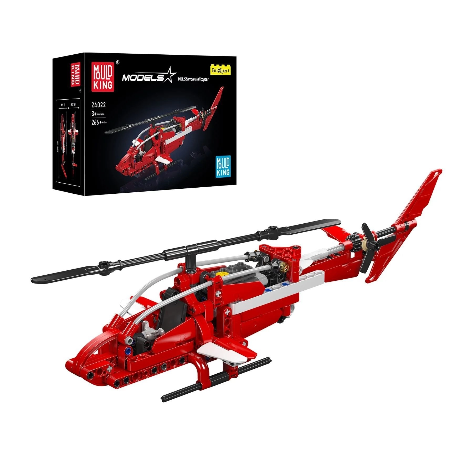 Model do składania Mould King 24022 Sparrow Helicopter Zestaw klocków z 266 elementów