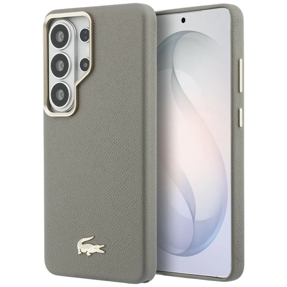 Etui Lacoste Champs Elysees Gold Logo MagSafe do Galaxy S26 Ultra Szary