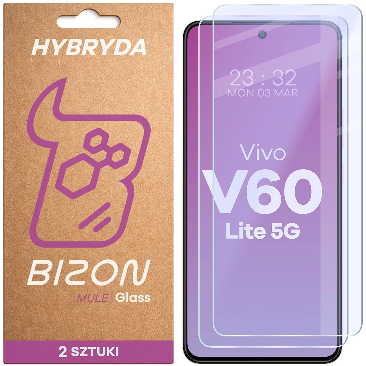 Szkło hybrydowe Bizon elastyczne Glass Mule Duo do Vivo V60 Lite 5G 2 sztuki