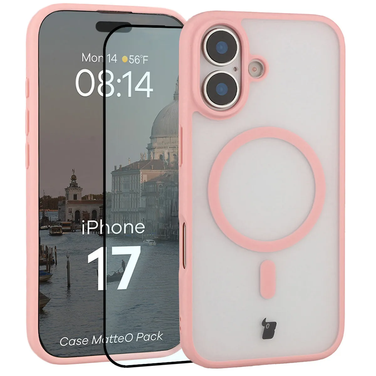 Szkło hartowane Bizon Case MatteO Pack do iPhone 17 Jasnoróżowy