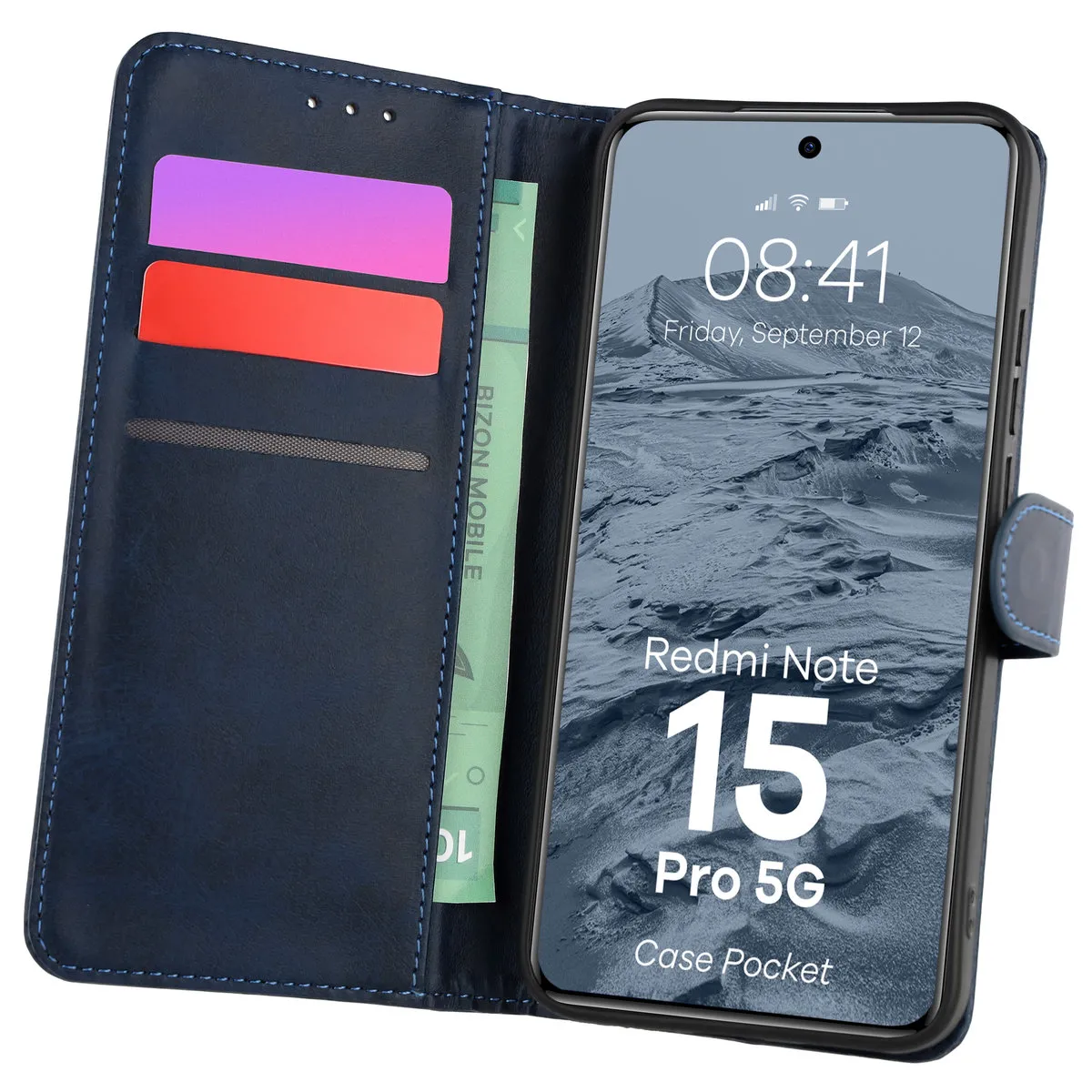 Etui Bizon Case Pocket do Xiaomi Redmi Note 15 Pro 5G Granatowy