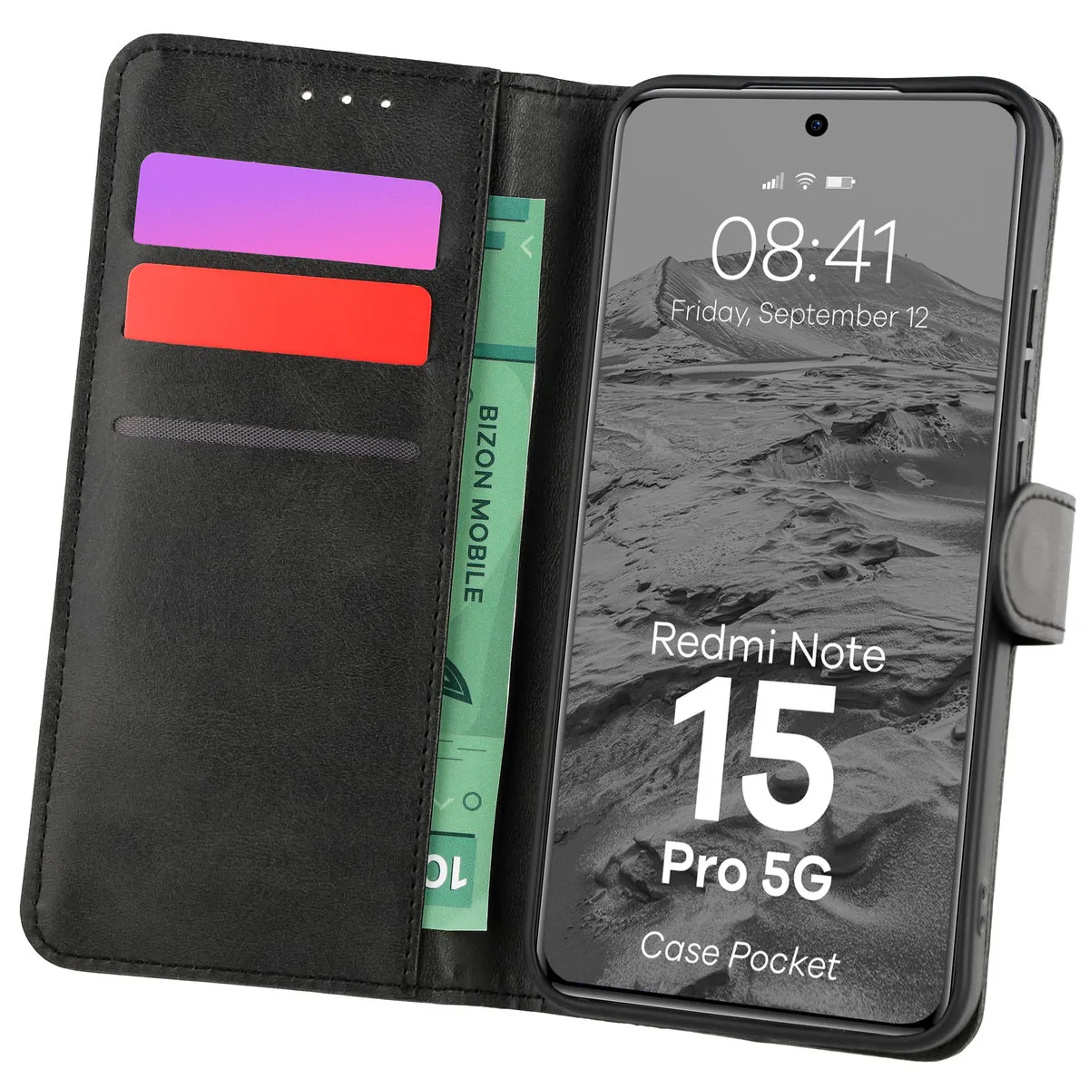 Etui Bizon Case Pocket do Xiaomi Redmi Note 15 Pro 5G Czarny