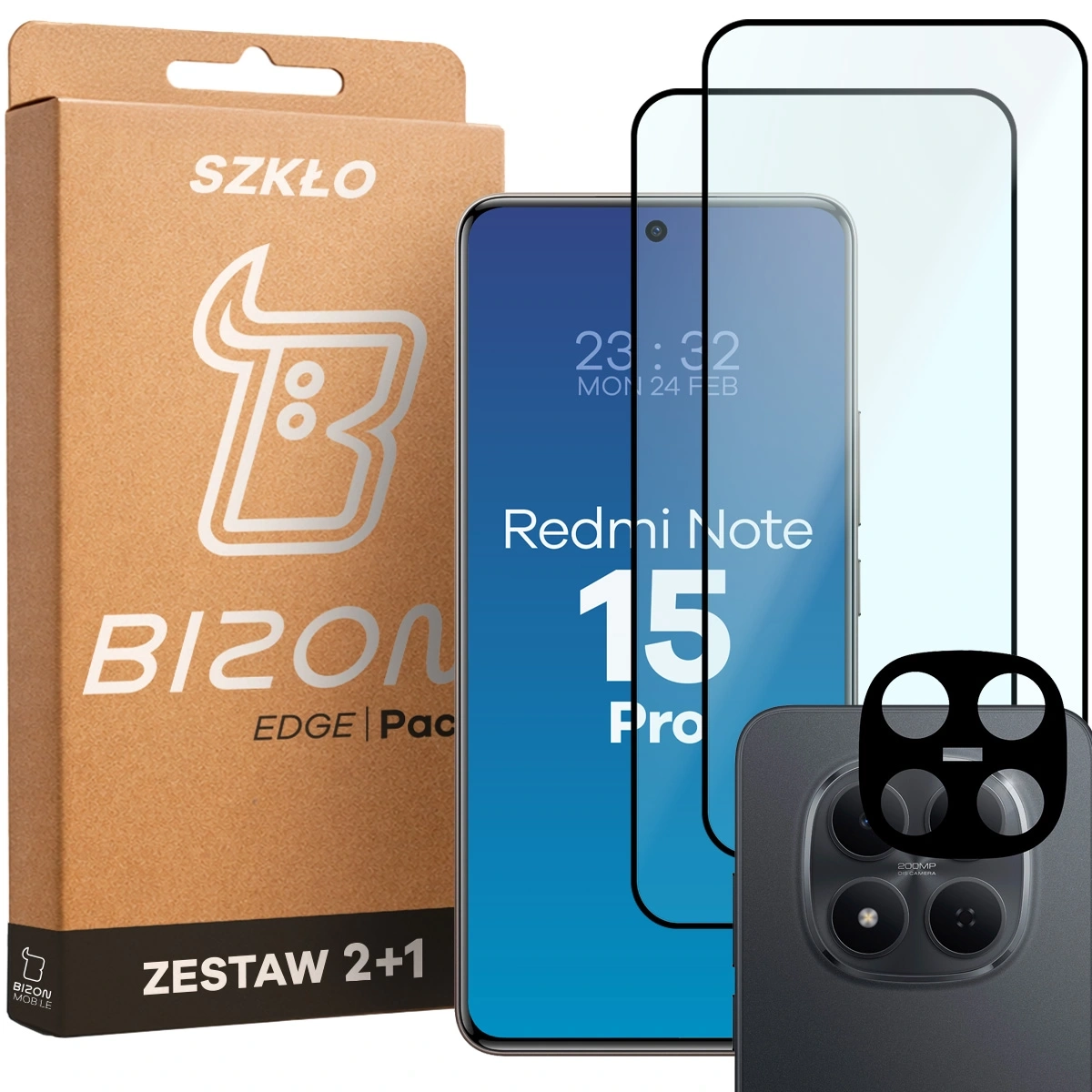 Zestaw ochronny Bizon Szkło + szybka na aparat Glass Edge Pack do Xiaomi Redmi Note 15 Pro 5G 2 sztuki