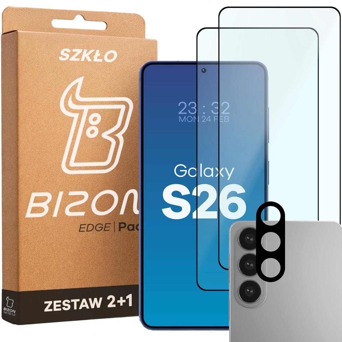 Zestaw ochronny Bizon Szkło + szybka na aparat Glass Edge Pack do Galaxy S26 2 sztuki