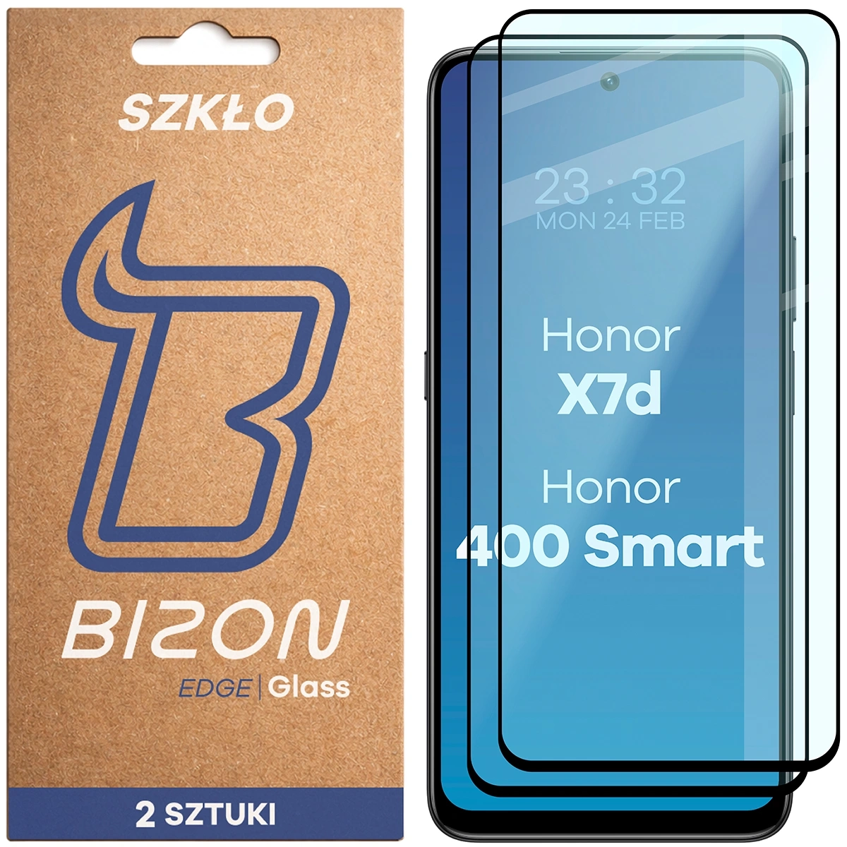 Szkło hartowane Bizon z ramką Glass Edge Duo do Honor X7d 4G/5G / 400 Smart 4G/5G 2 sztuki