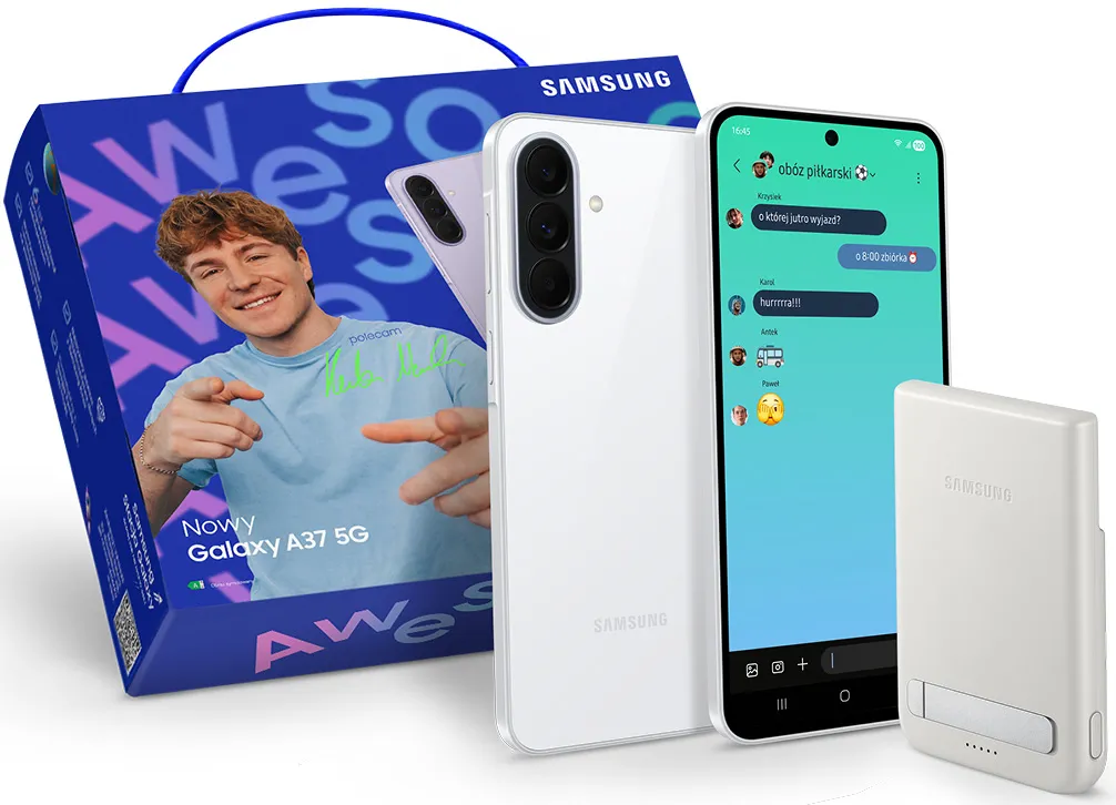 Samsung Galaxy A37 5G 6/128GB 6,7" 120Hz 50Mpix Biały + Powerbank Samsung Qi2 Magnet 5000mAh + Opakowanie prezentowe