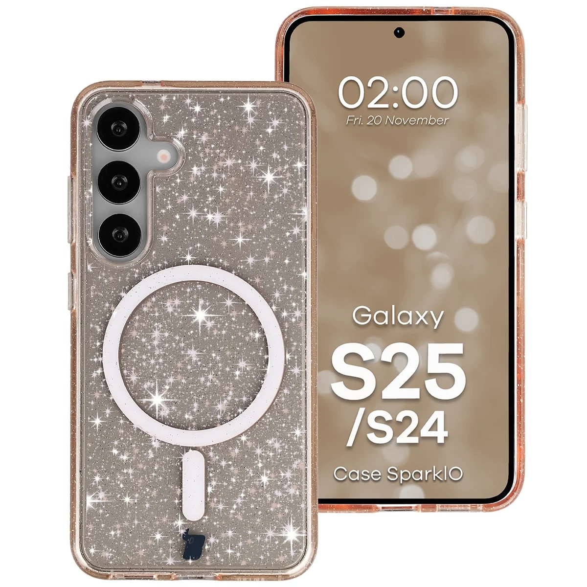 Etui Bizon Case SparklO do Galaxy S25 / S24 Przezroczysto-Jasnopomarańczowe Z Brokatem