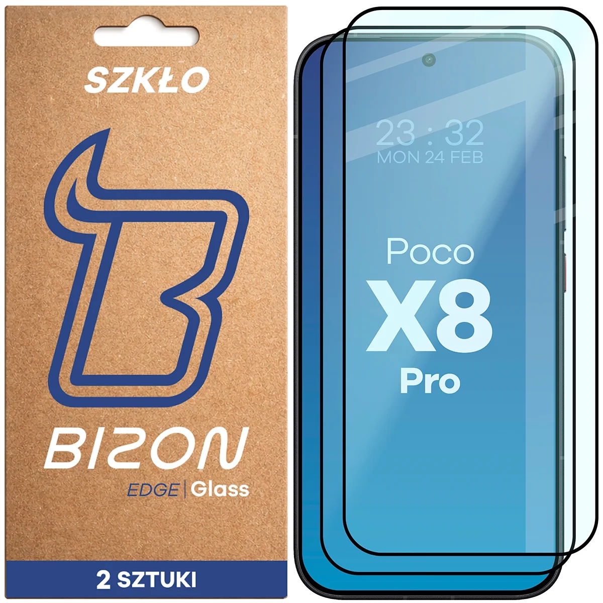 Szkło hartowane Bizon z ramką Glass Edge Duo do Xiaomi POCO X8 Pro 2 sztuki