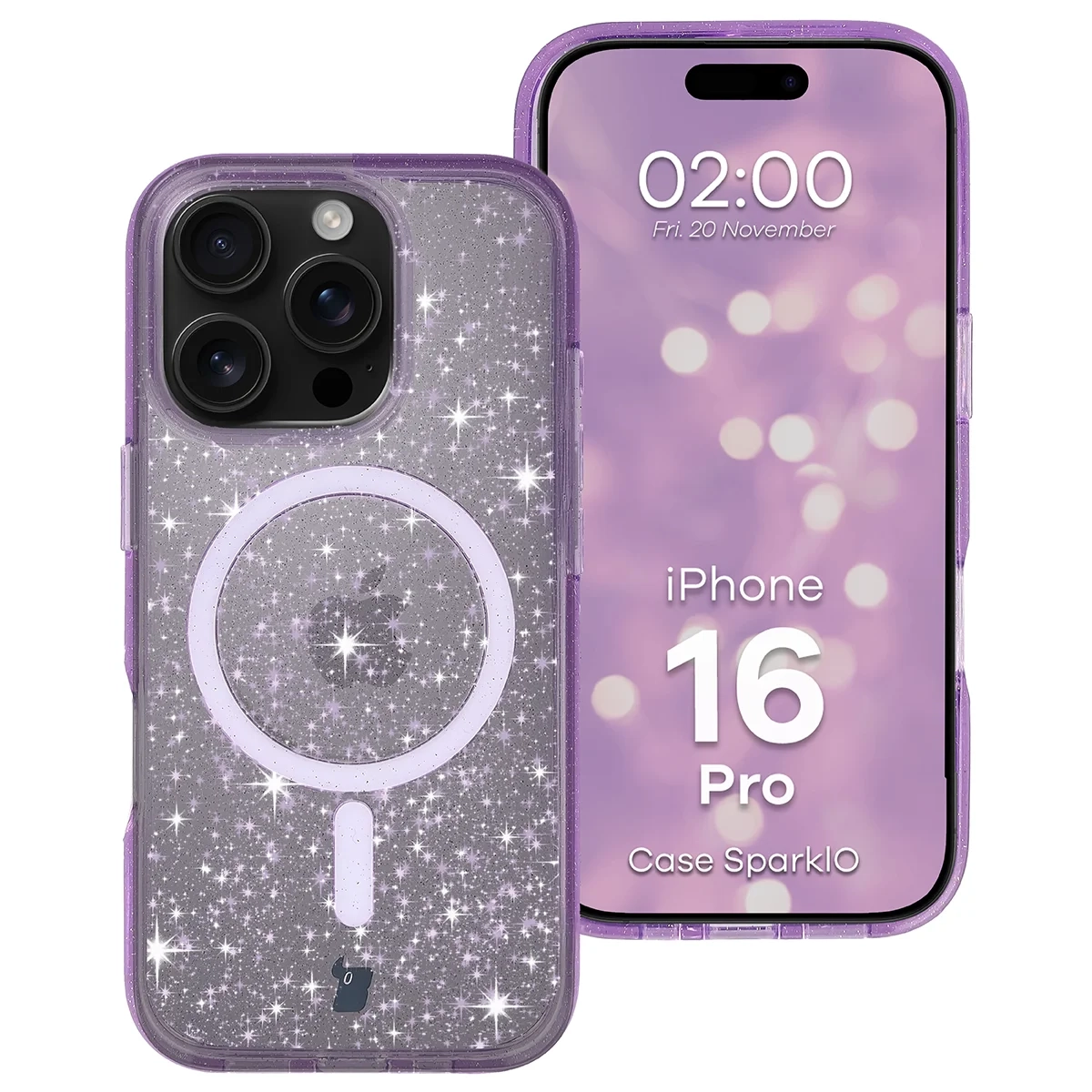Etui Bizon Case SparklO do iPhone 16 Pro Przezroczysto-Fioletowy Z Brokatem