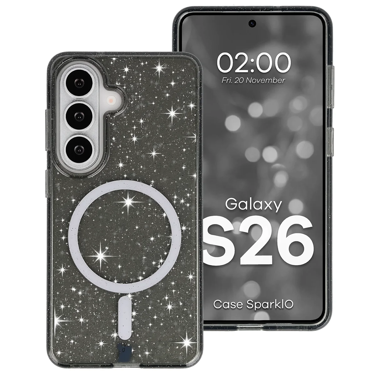 Etui Bizon Case SparklO do Galaxy S26 Przezroczysto-Czarne z Brokatem