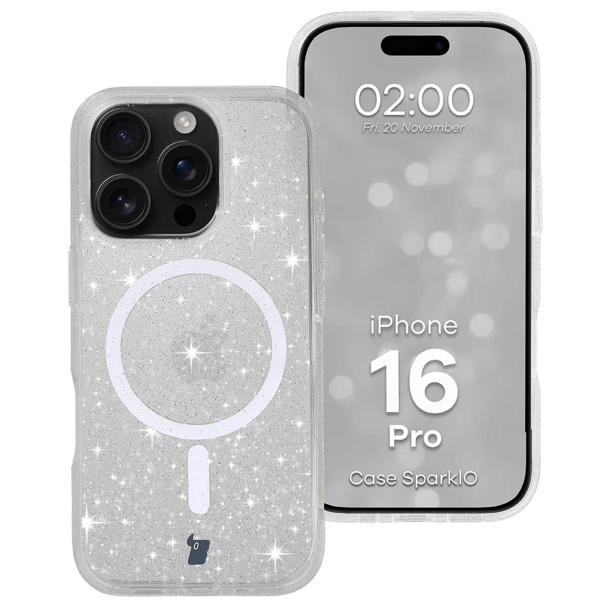 Etui Bizon Case SparklO do iPhone 16 Pro Przezroczyste z Brokatem