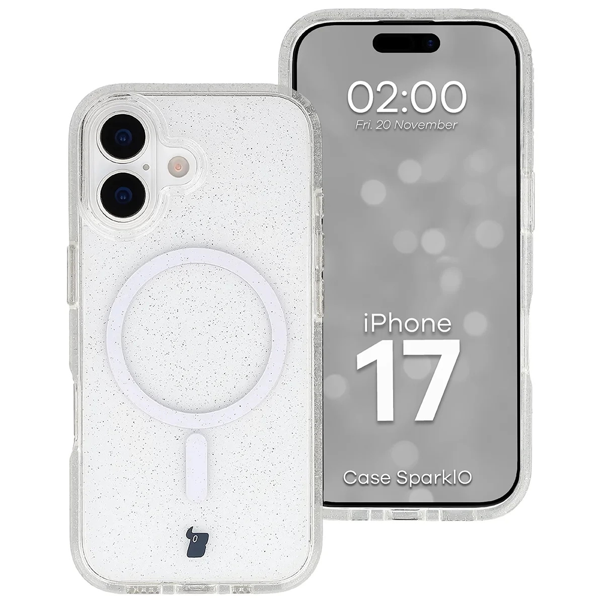 Etui Bizon Case SparklO do iPhone 17 Przezroczyste z Brokatem