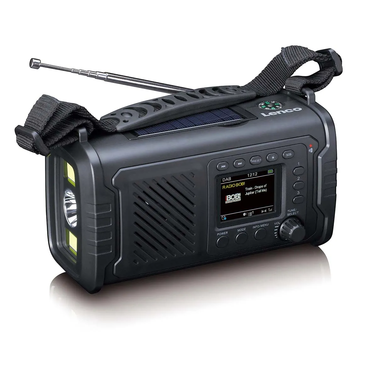 Radioodbiornik Lenco PDR-055BK Na korbkę, Solarne, Latarka, Powerbank, Radio FM DAB+ Czarny