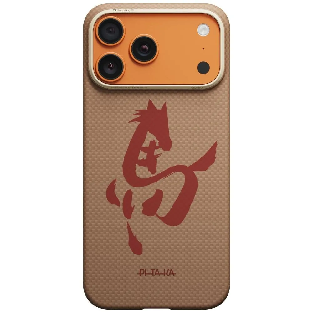 Etui Pitaka Edge Case Ink Horse Painting do iPhone 17 Pro Max Złoto-Jadeitowy