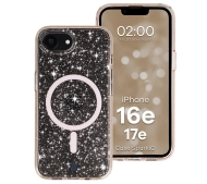 Bizon Case SparklO do iPhone 17e / 16e Przezroczysto-Jasnopomarańczowe Z Brokatem