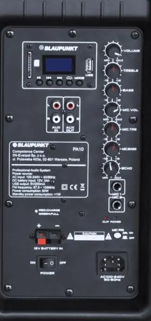 Power Audio Blaupunkt PA10 35W Bluetooth Radio FM Czarny
