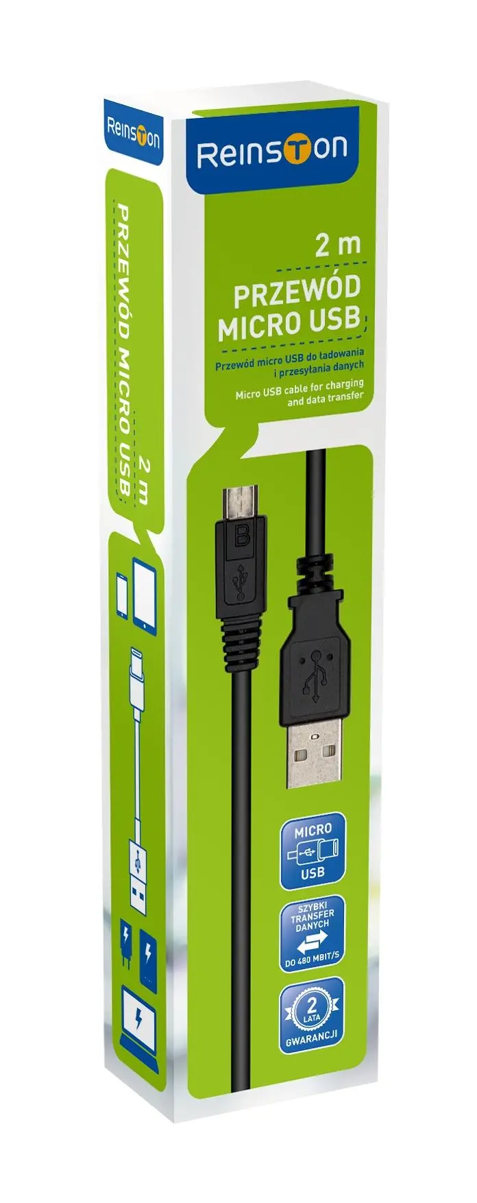 Kabel Reinston EKT07 microUSB 2m Czarny