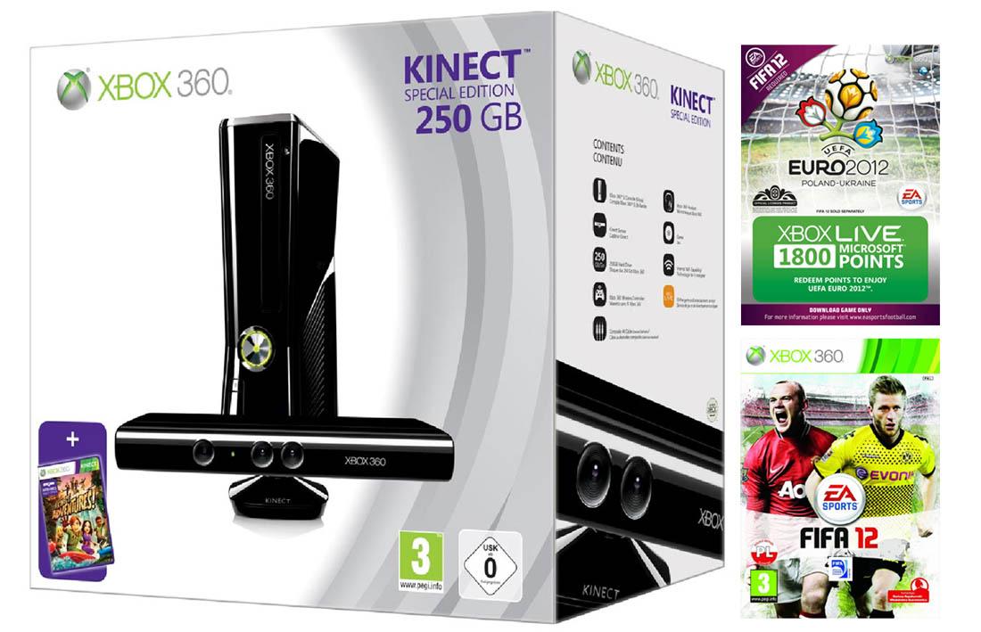 Konsola Xbox 360 250GB + Kinect + 2 gry + 2 pady + 1800 MSP + Xbox Live 3 miesiące