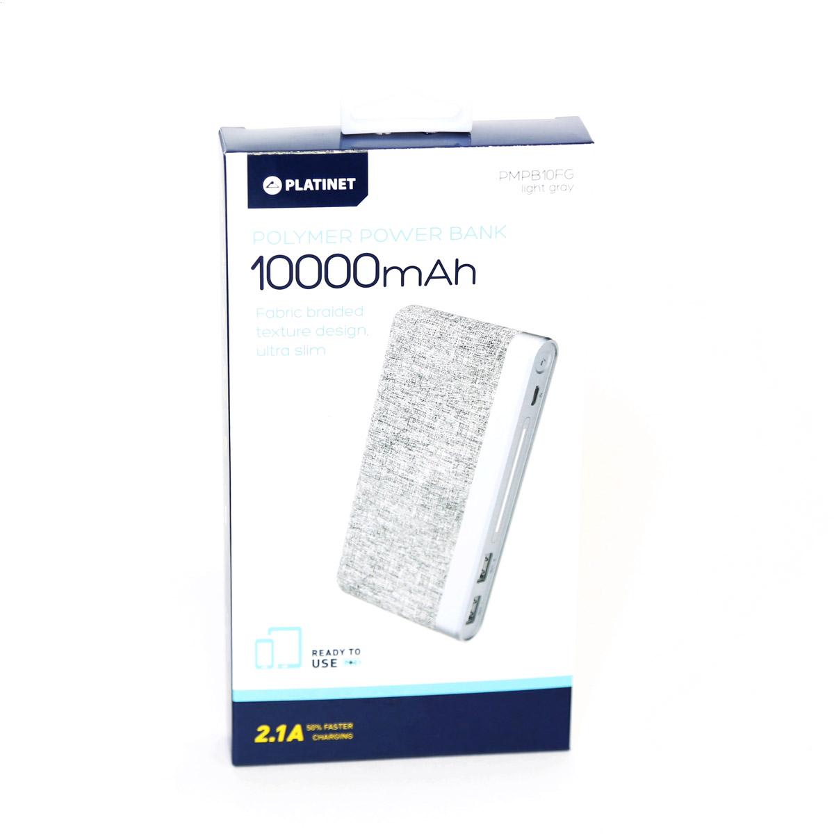 Powerbank Platinet PMPB10FG Fabric Braided 10000mAh (jasnoszary)
