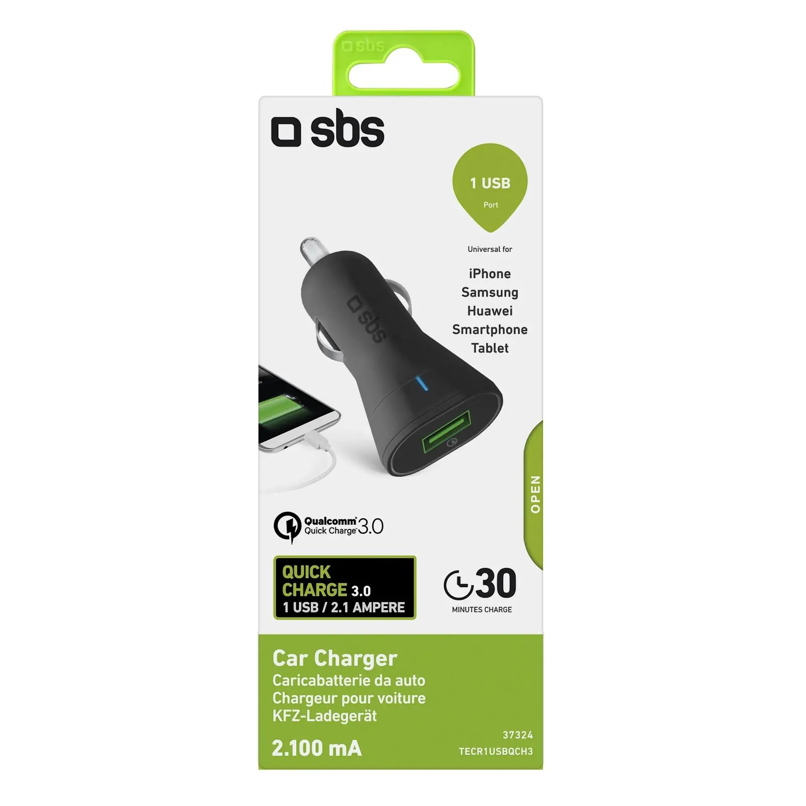Ładowarka samochodowa SBS TECR1USBQCH3 Czarny