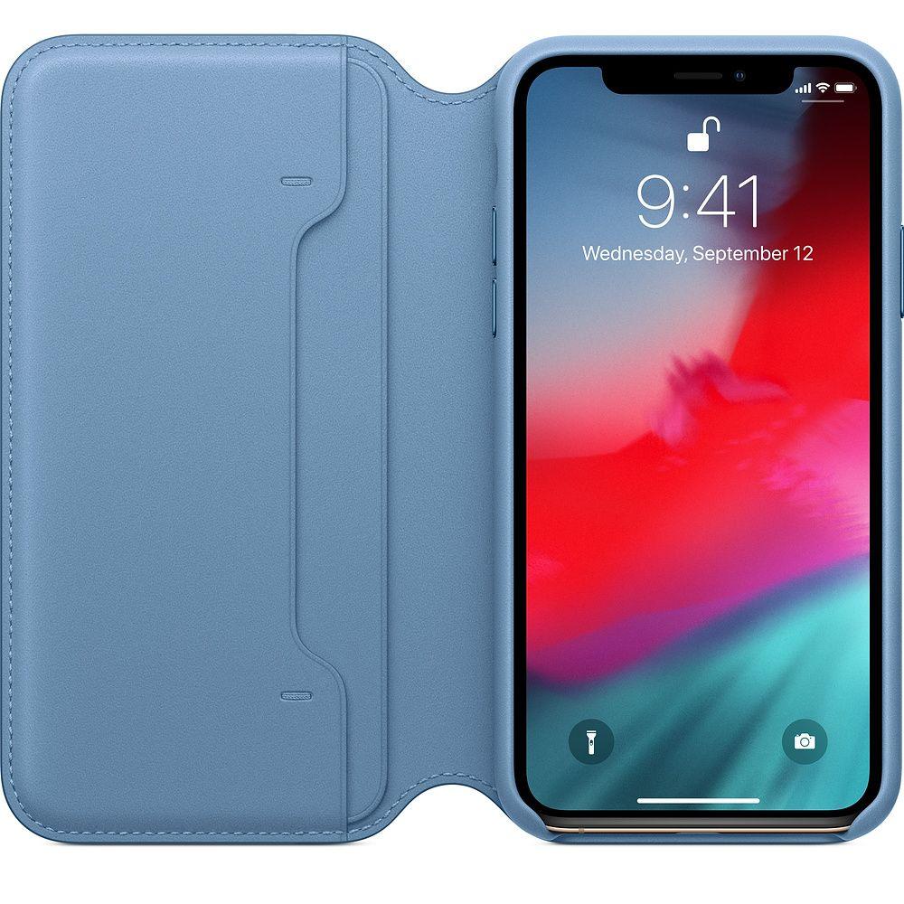 Etui Apple Leather Folio do iPhone Xs MRX02ZM/A (szary błękit)