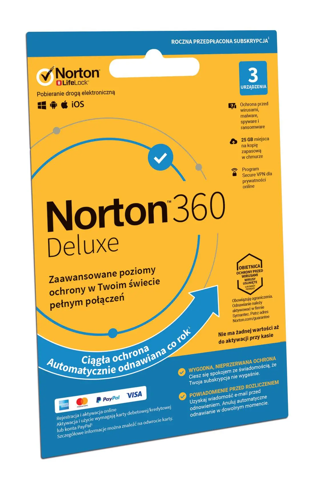 Antywirus Norton 360 Deluxe 25GB 3 Urządzenia/1 Rok Kod aktywacyjny