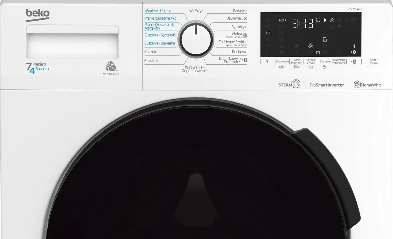 Pralko-suszarka Beko HTV7616XW SteamCure  45cm 7kg/4kg Zdalne sterowanie