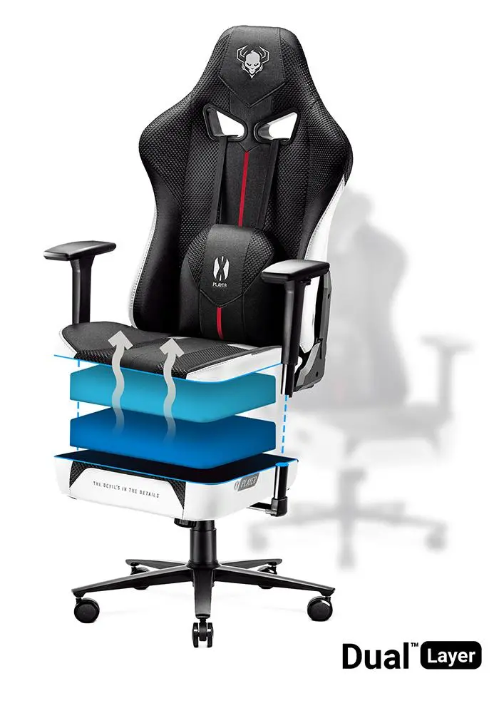 Fotel Diablo Chairs X-Player 2.0 Normal Size Gamingowy do 150kg Skóra ECO Tkanina Czarno-biały