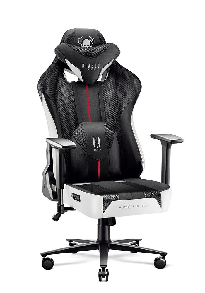 Fotel Diablo Chairs X-Player 2.0 Normal Size Gamingowy do 150kg Skóra ECO Tkanina Czarno-biały