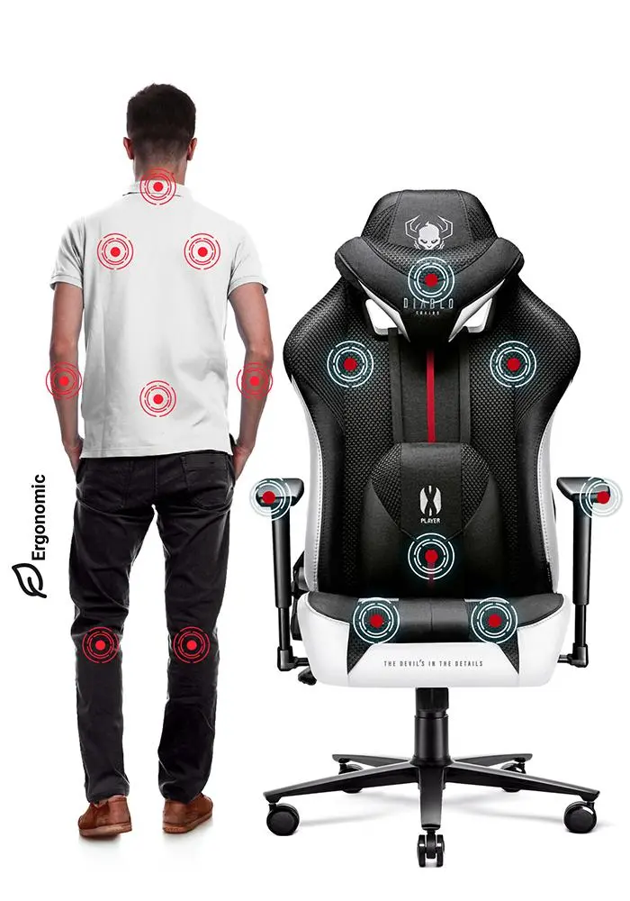 Fotel Diablo Chairs X-Player 2.0 Normal Size Gamingowy do 150kg Skóra ECO Tkanina Czarno-biały