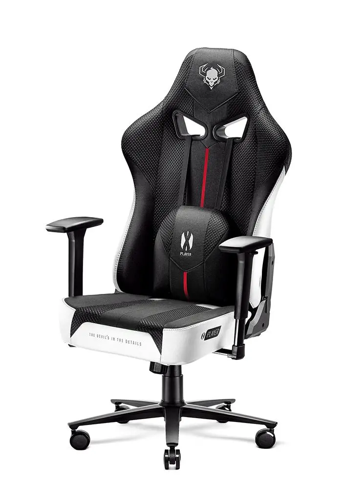 Fotel Diablo Chairs X-Player 2.0 Normal Size Gamingowy do 150kg Skóra ECO Tkanina Czarno-biały