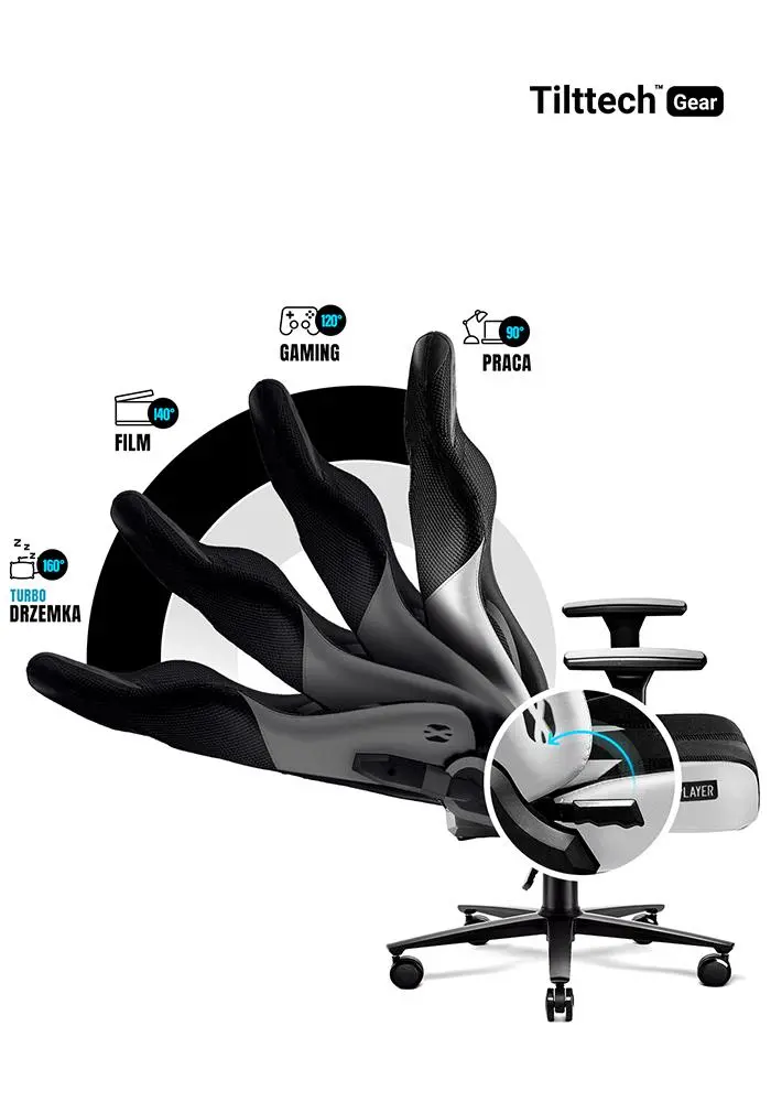 Fotel Diablo Chairs X-Player 2.0 Normal Size Gamingowy do 150kg Skóra ECO Tkanina Czarno-biały