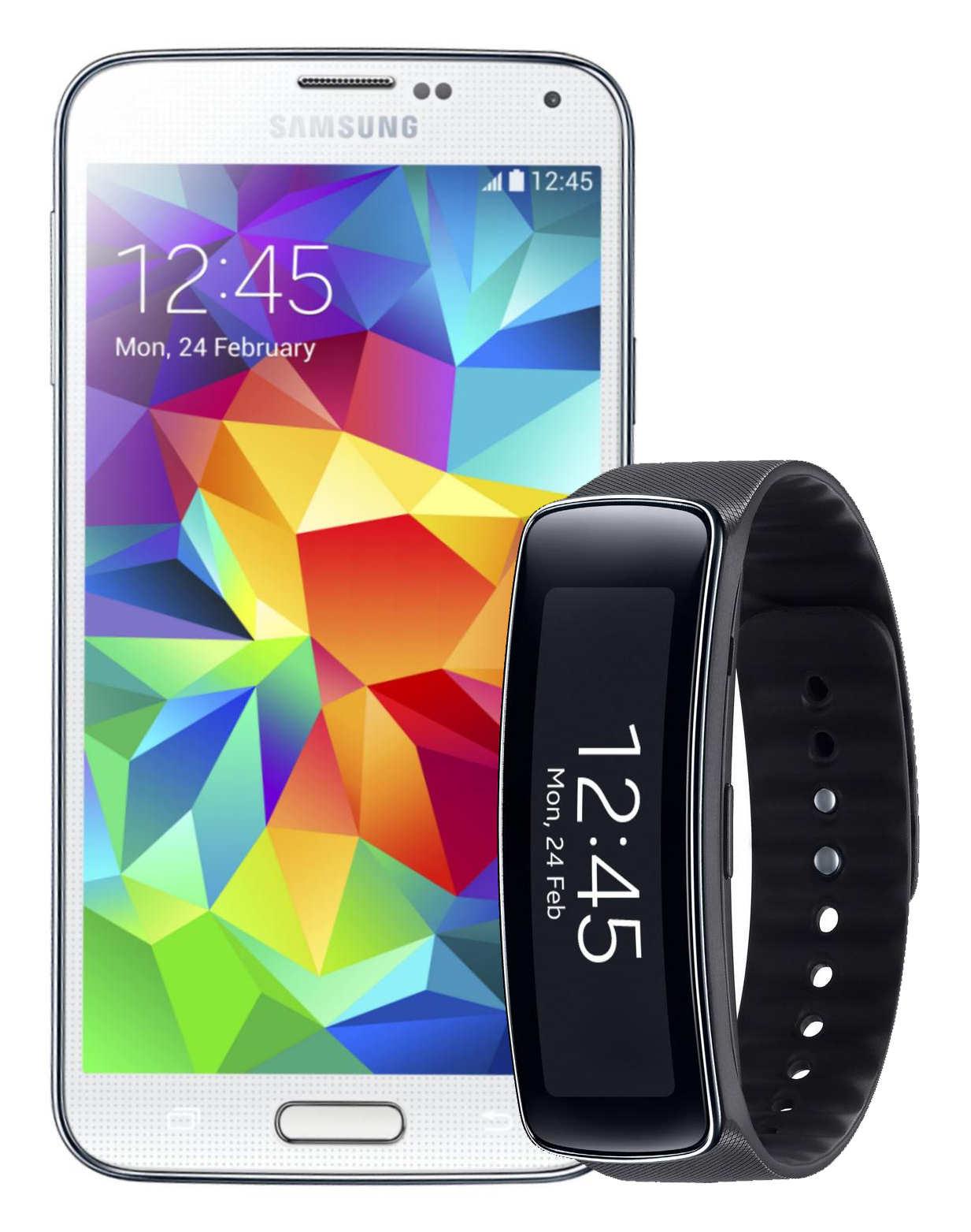 Samsung Galaxy S5 SM-G900F (biały) + Gear Fit SM-R3500 (czarny)