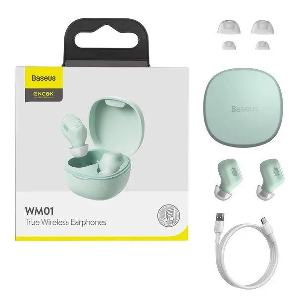 Słuchawki bezprzewodowe Baseus WM01 Dokanałowe Bluetooth 5.0 Zielony