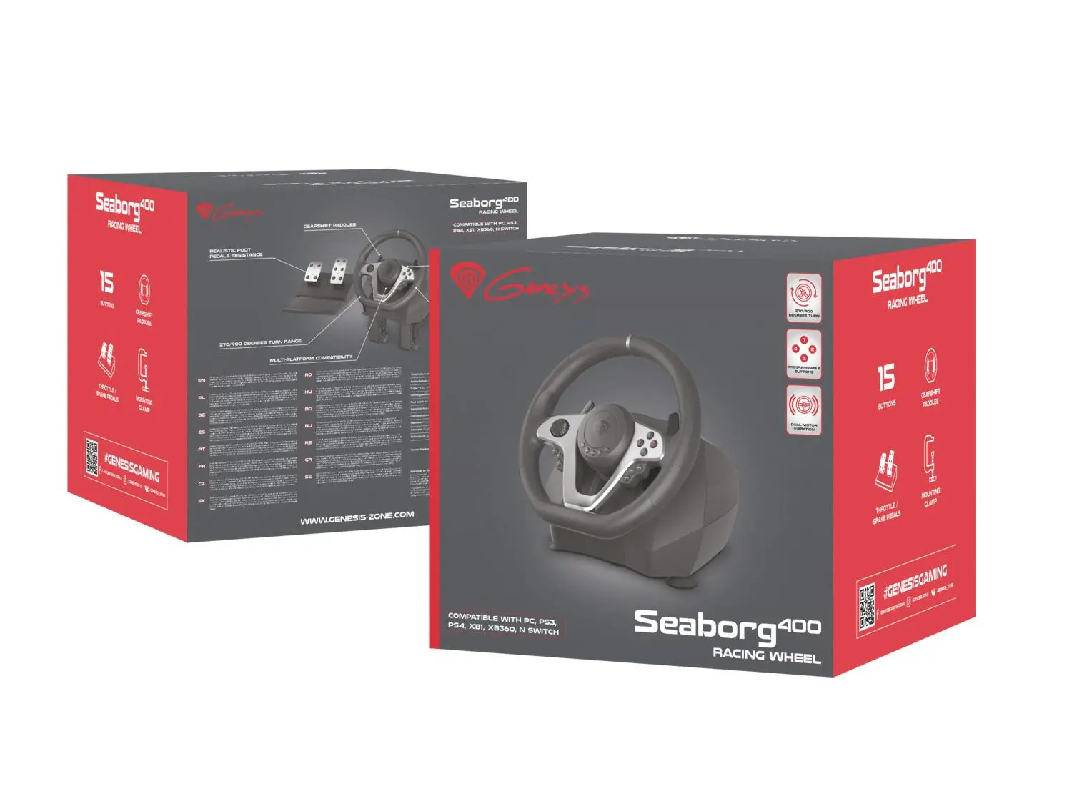 Kierownica Genesis Seaborg 400 z pedałami do PS4, PS3, Xbox One, Xbox 360 , PC, Nintendo Switch