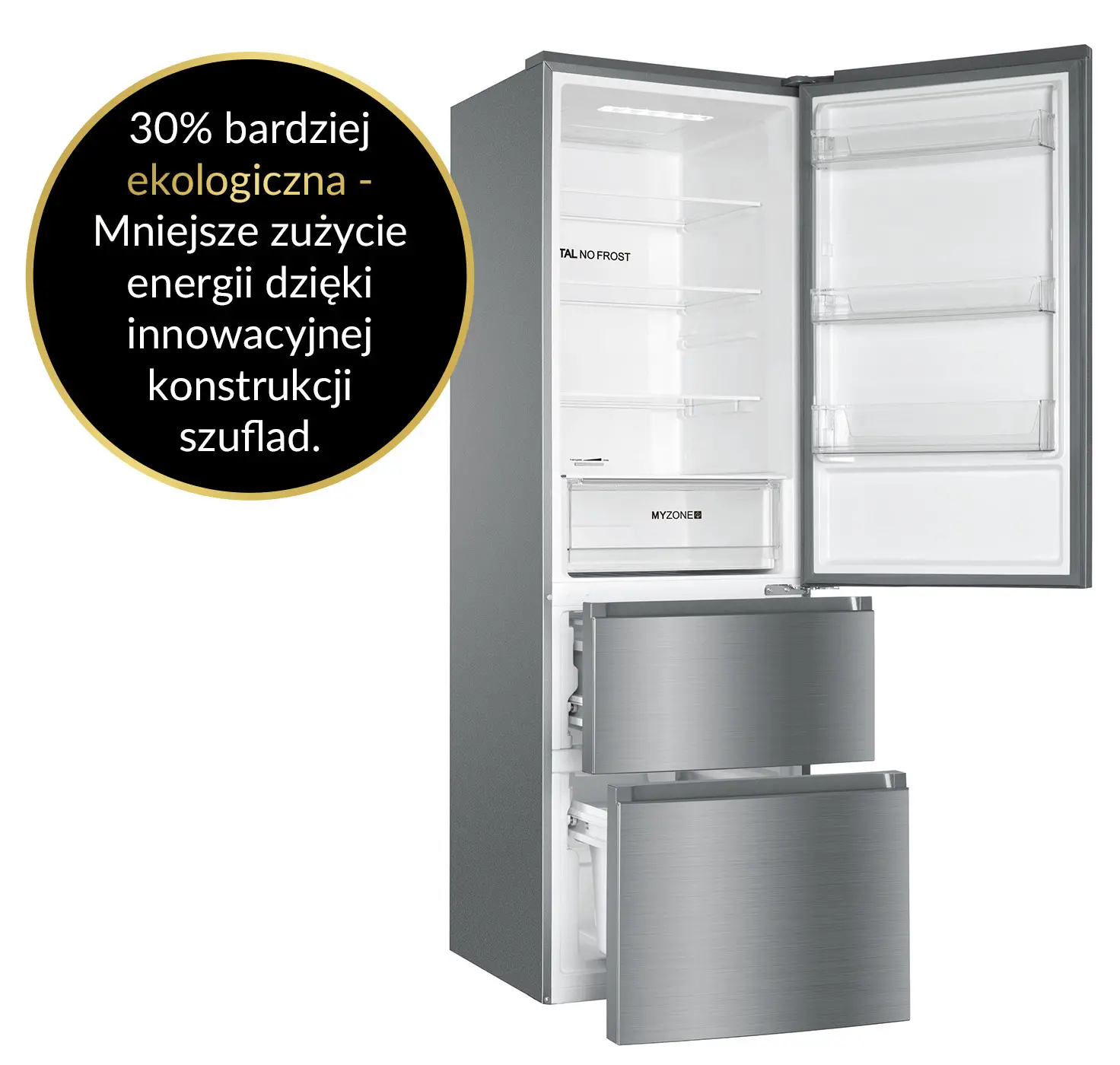 Lodówka Haier Seria 3 HTR3619ENMN Pełny No Frost 190,5cm Komora świeżości Srebrny