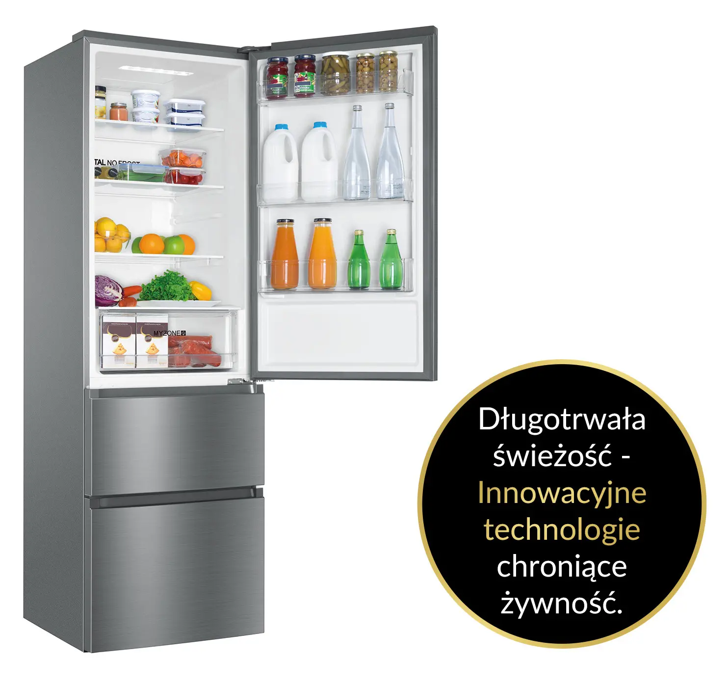 Lodówka Haier Seria 3 HTR3619ENMN Pełny No Frost 190,5cm Komora świeżości Srebrny